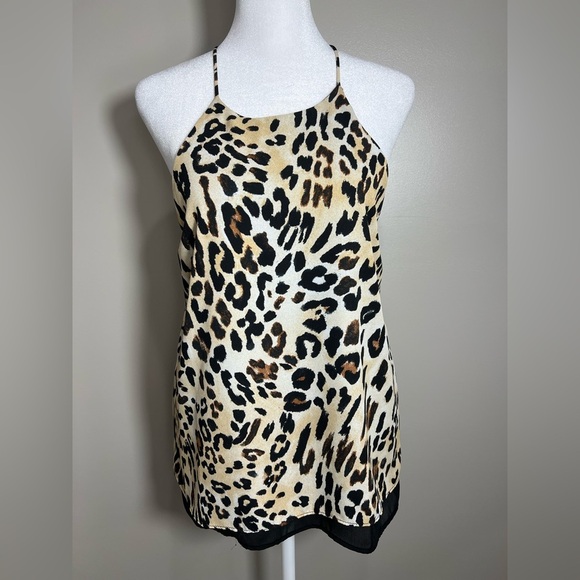 Anthropologie Paper Crane S Leopard Print Halter Top tank lined - Picture 1 of 8